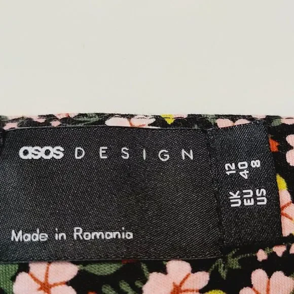 ASOS Design Long Sleeve Ruffle Floral Mini Dress Sz 8 - Picture 5 of 6